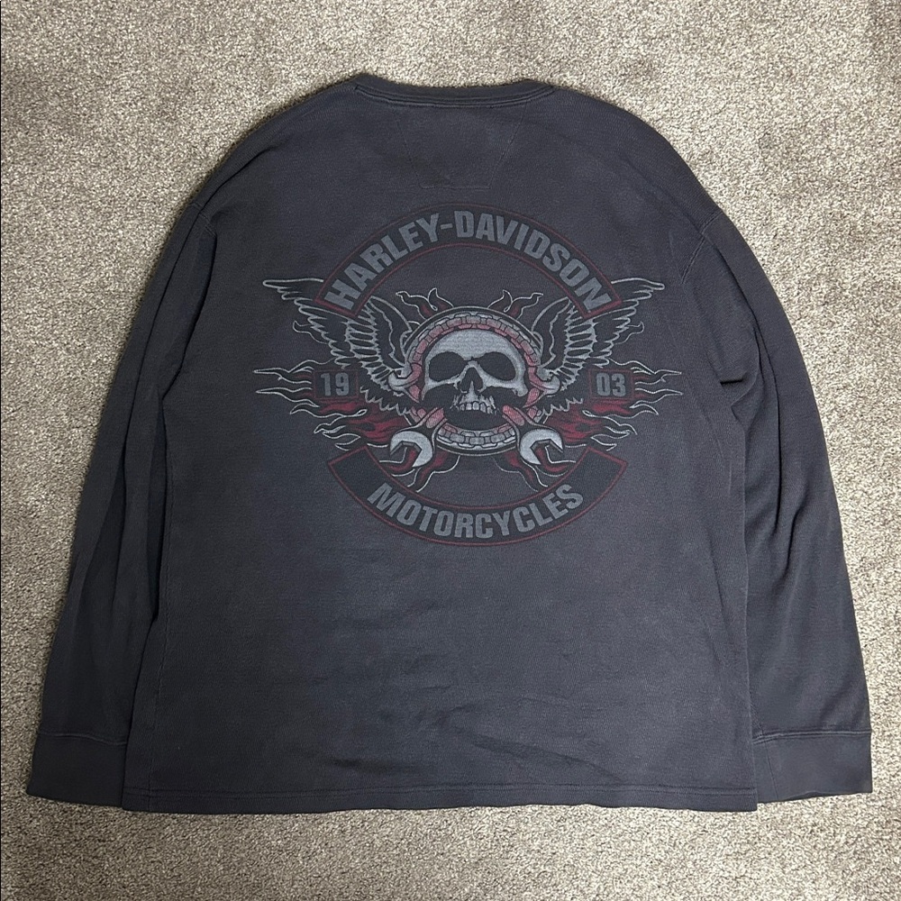 Vintage 2000s Harley Davidson Henley Long Sleeve Y2K